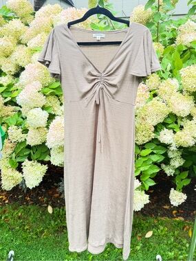 Max Studio taupe drawstring front maxi dress